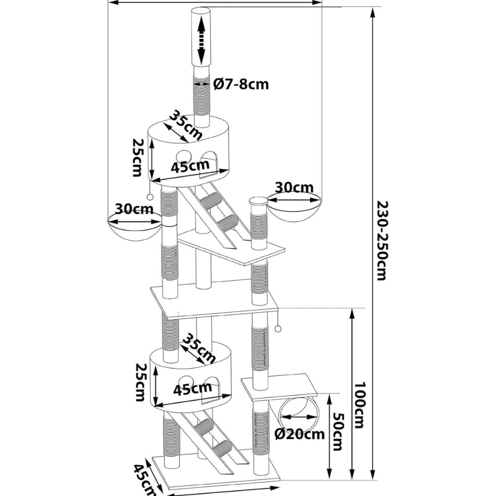 Árbol Rascador Ajustable para Gatos 230-250 cm Lionto