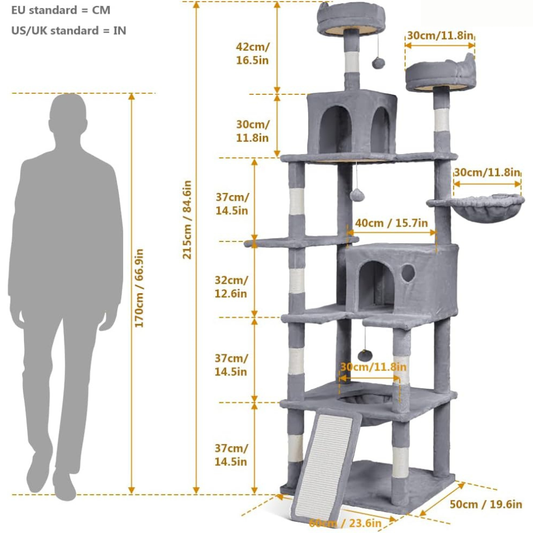 Árbol Rascador Gigante para Gatos VOUNOT 215 cm Gris