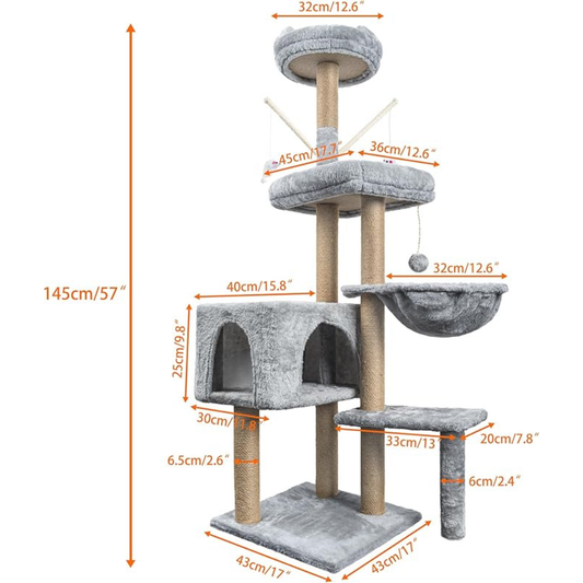 Árbol Rascador para Gatos HOMIDEC 145 cm Gris